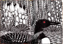 Ink drawing of loon